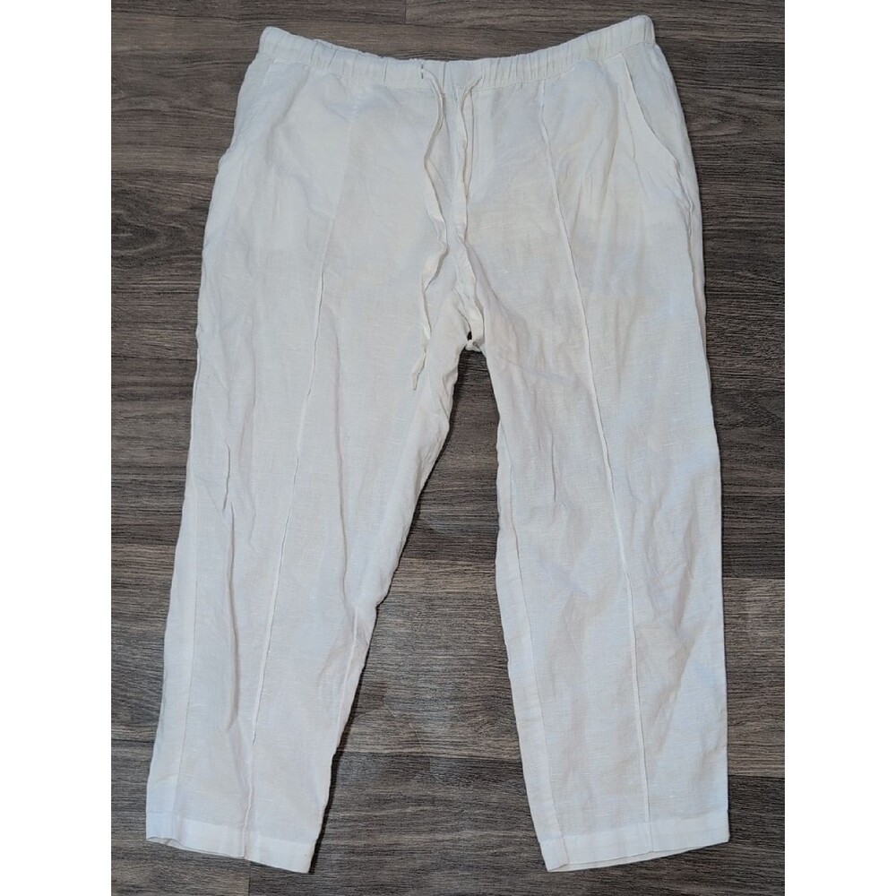 Liz Claiborne Cream Drawstring Linen-Blend Chinos